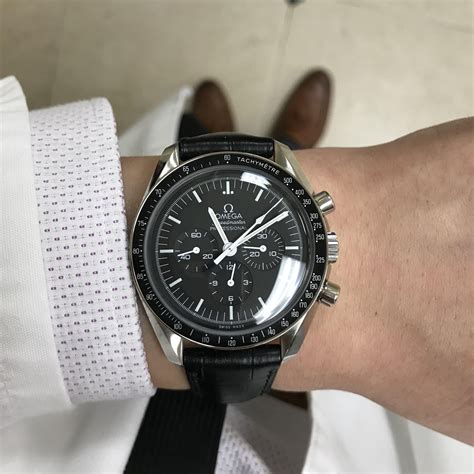 omega speedmaster black pvd|Omega Speedmaster black leather strap.